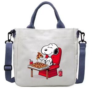 White Tote Bag with Cartoon Print